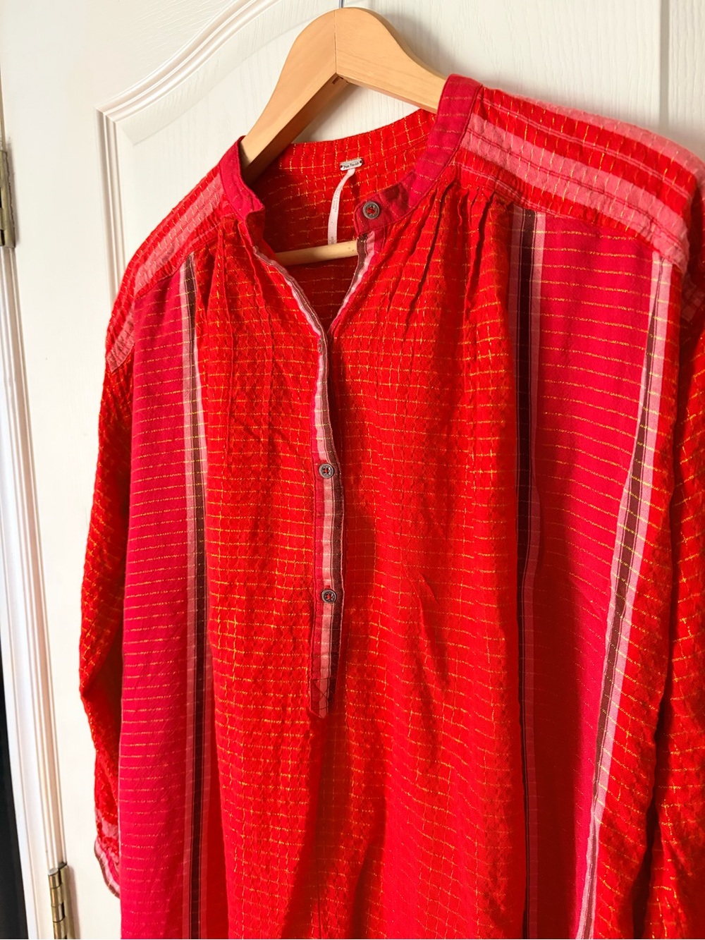 Free People Orange and Gold Long Sleeve Yarn Dye Lurex Tunic Top, Small - Picture 5 of 12